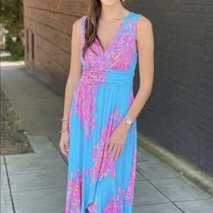 Lilly Pulitzer Blue and Pink Patterned Maxi Dress